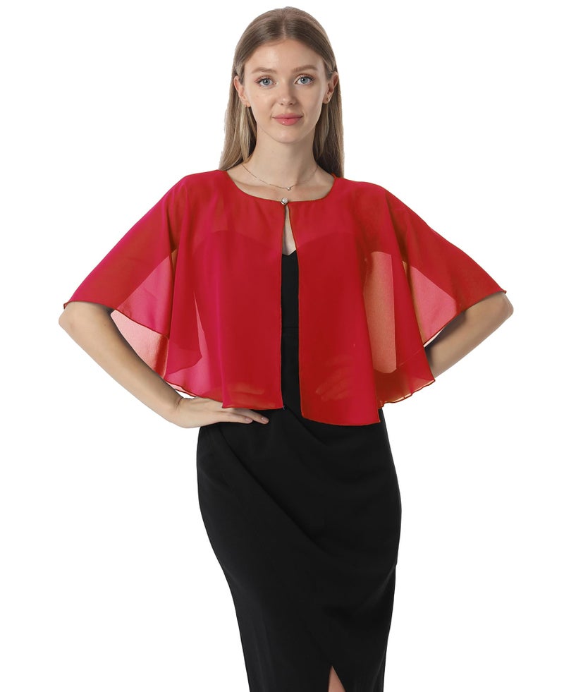Hotshawl Chiffon Capelet Women's Soft capes Shawls and Wraps for Evening Dress Wedding Cape Cover Up (Red) - Image 2